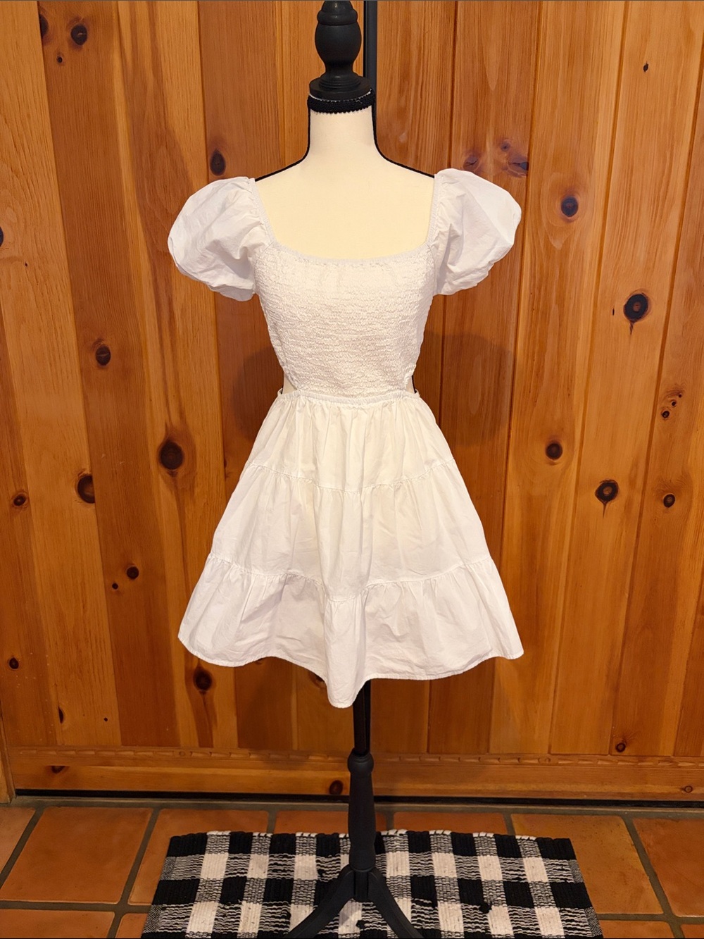 Derek Heart Country Western Boho Festival White Puff Sleeve Tiered Dress Size M